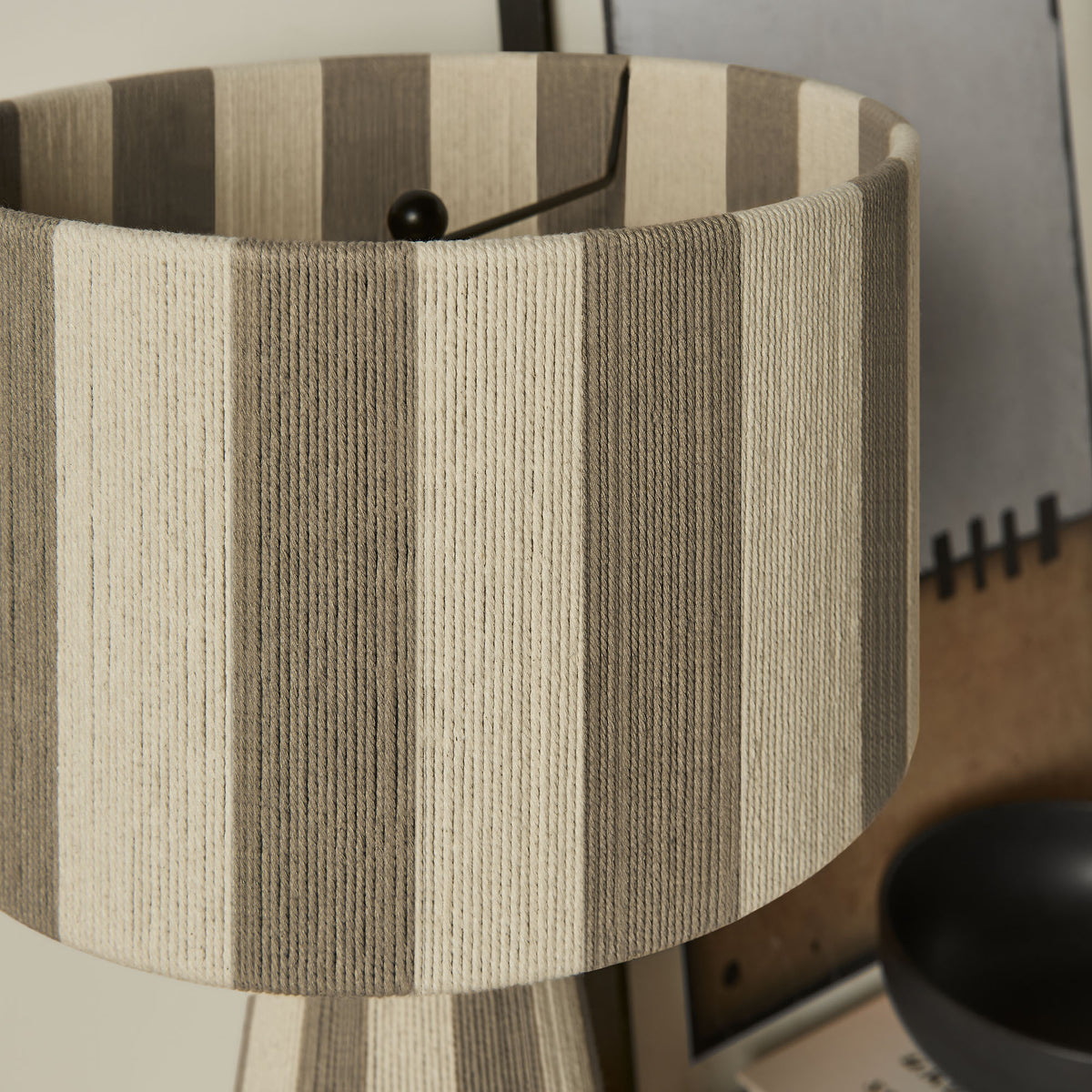 Renae Handwoven Cotton Thread Striped Table Lamp - Cobblestone