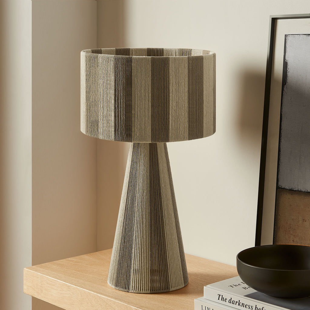 Renae Handwoven Cotton Thread Striped Table Lamp - Cobblestone