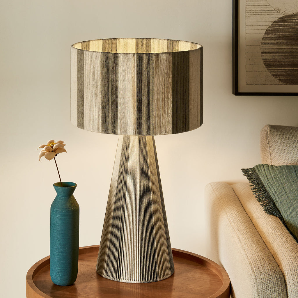 Renae Handwoven Cotton Thread Striped Table Lamp - Cobblestone