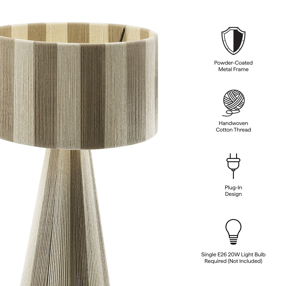 Renae Handwoven Cotton Thread Striped Table Lamp - Cobblestone