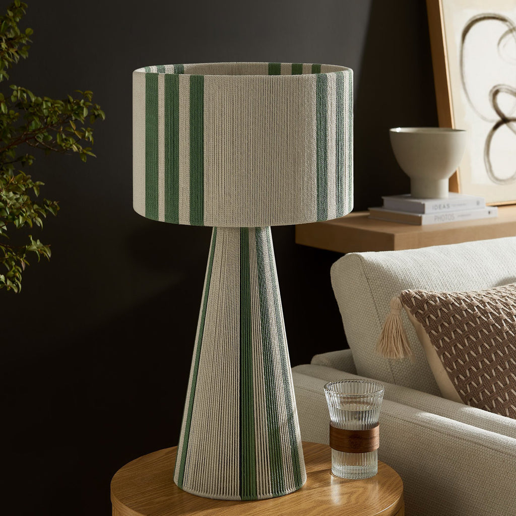Gia Handwoven Cotton Thread Striped or Plain Table Lamp - Basil Green