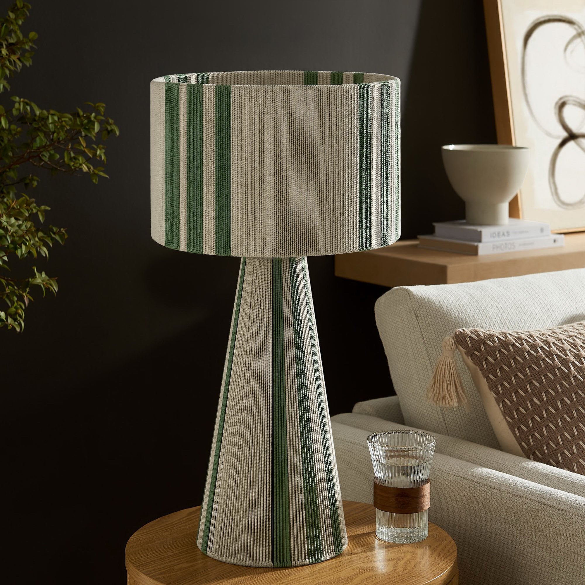 Gia Handwoven Cotton Thread Striped or Plain Table Lamp - Basil Green
