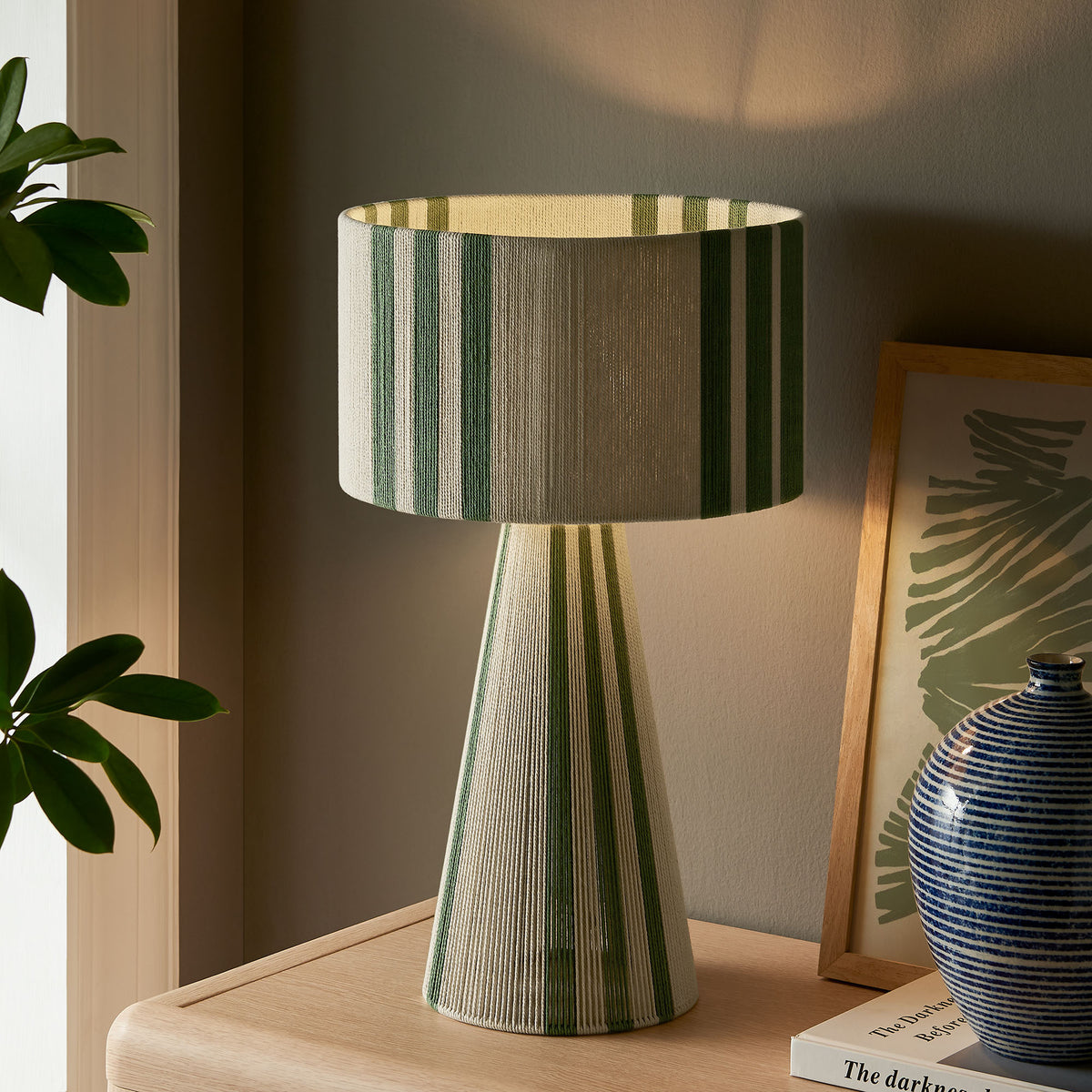 Gia Handwoven Cotton Thread Striped or Plain Table Lamp - Basil Green
