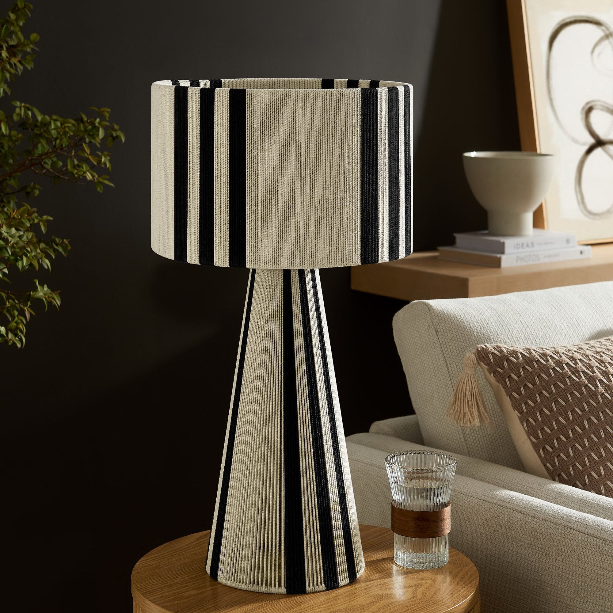 Gia Handwoven Cotton Thread Striped or Plain Table Lamp - Black