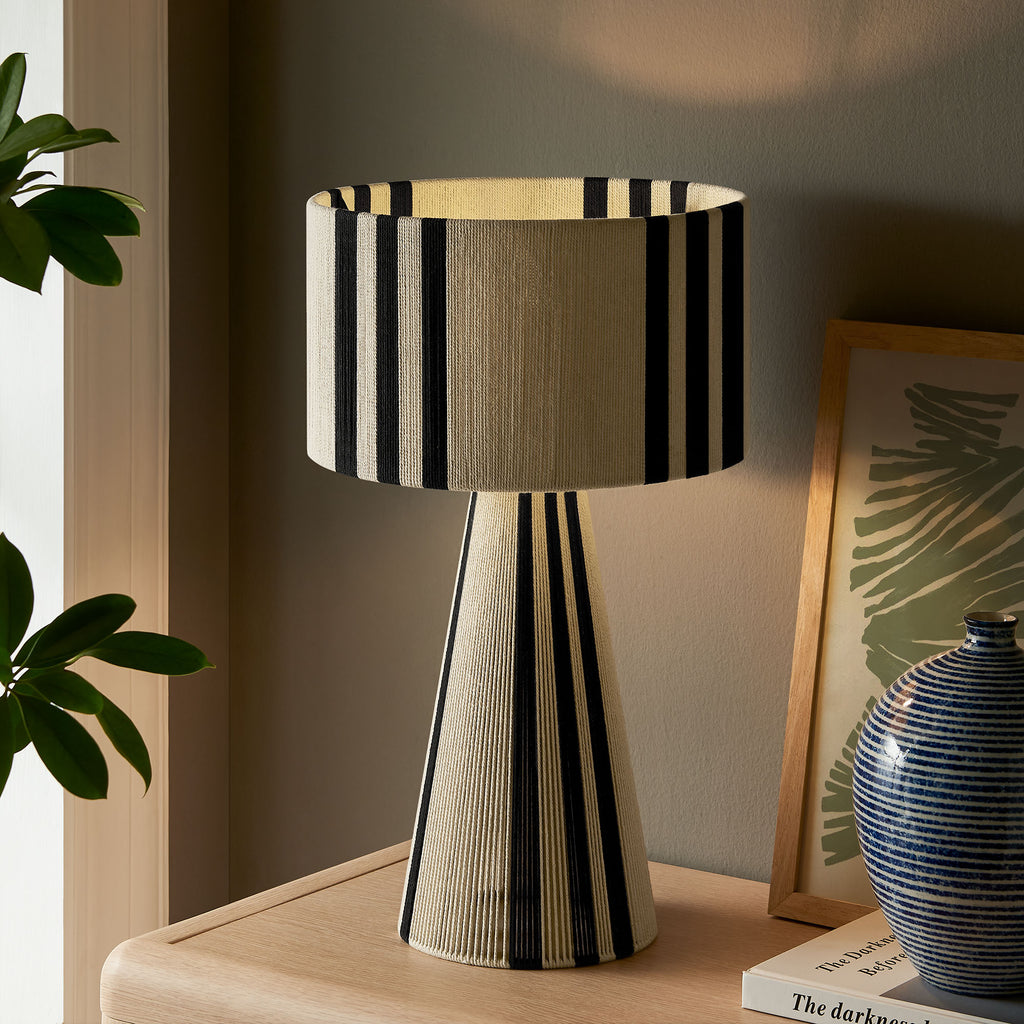 Gia Handwoven Cotton Thread Striped or Plain Table Lamp - Black