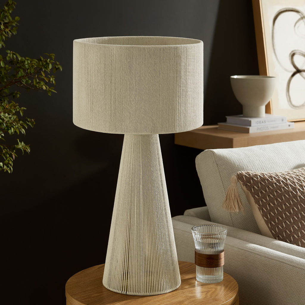 Gia Handwoven Cotton Thread Striped or Plain Table Lamp - Natural