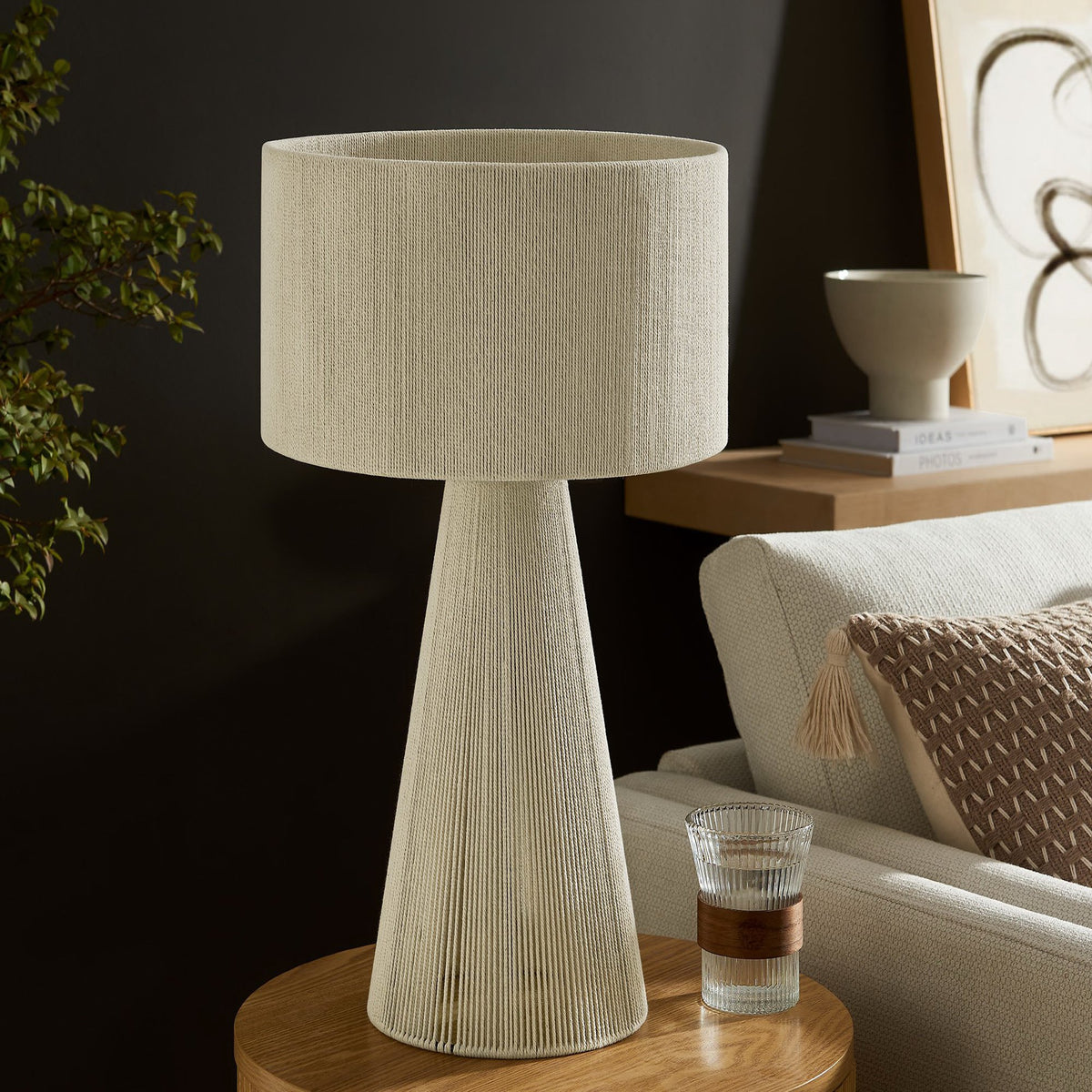 Gia Handwoven Cotton Thread Striped or Plain Table Lamp - Natural