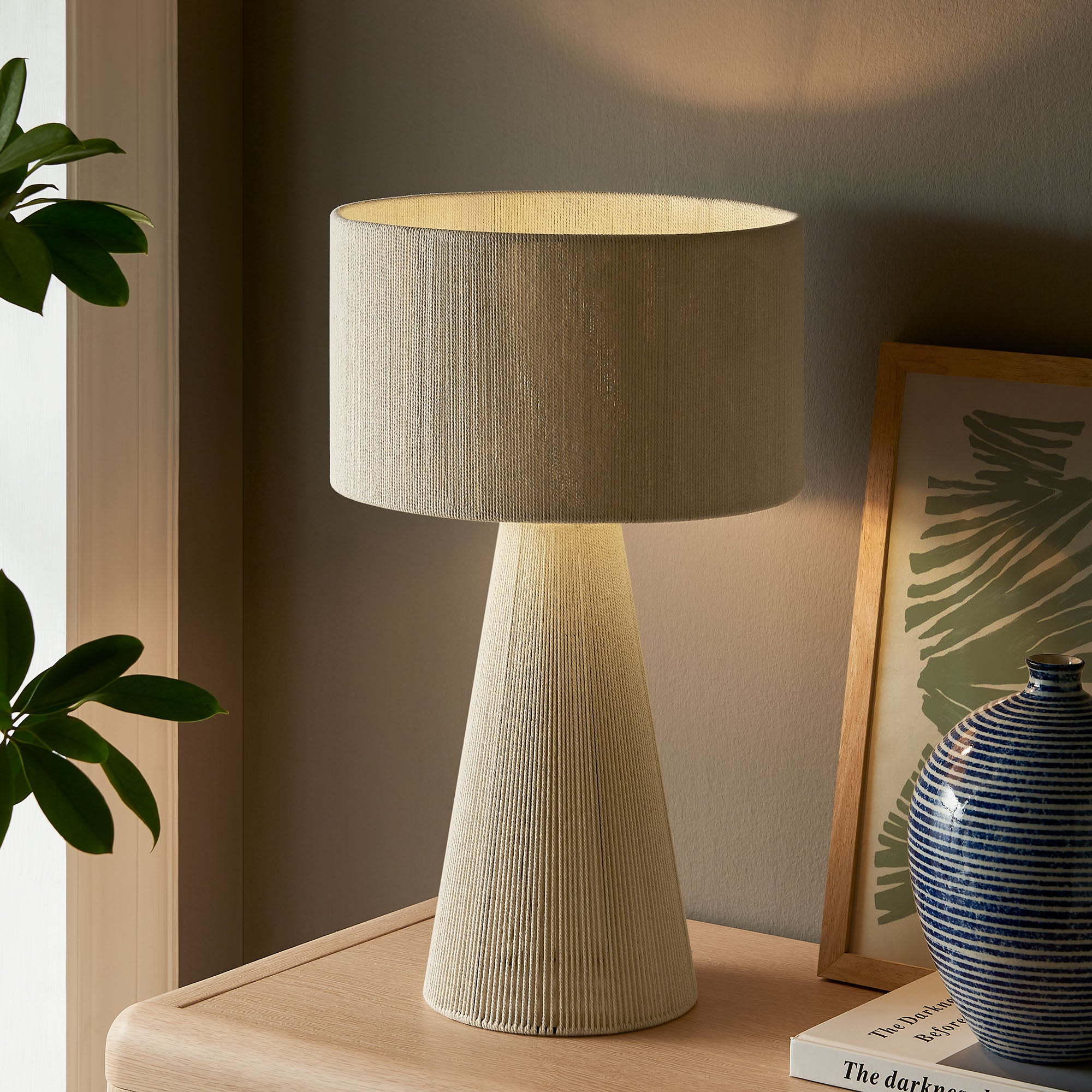 Gia Handwoven Cotton Thread Striped or Plain Table Lamp - Natural