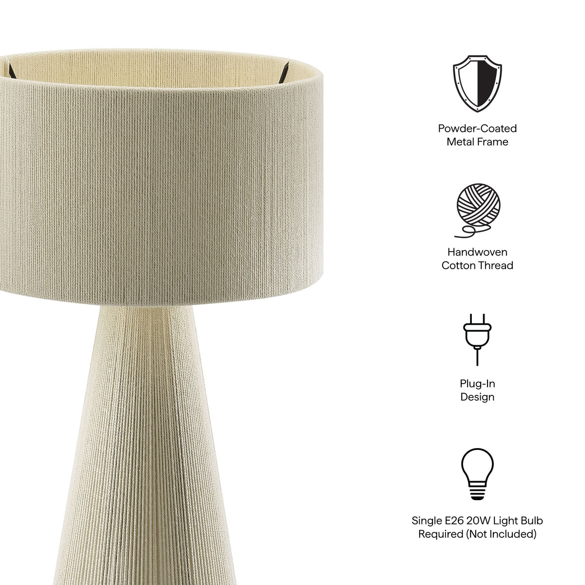 Gia Handwoven Cotton Thread Striped or Plain Table Lamp - Natural