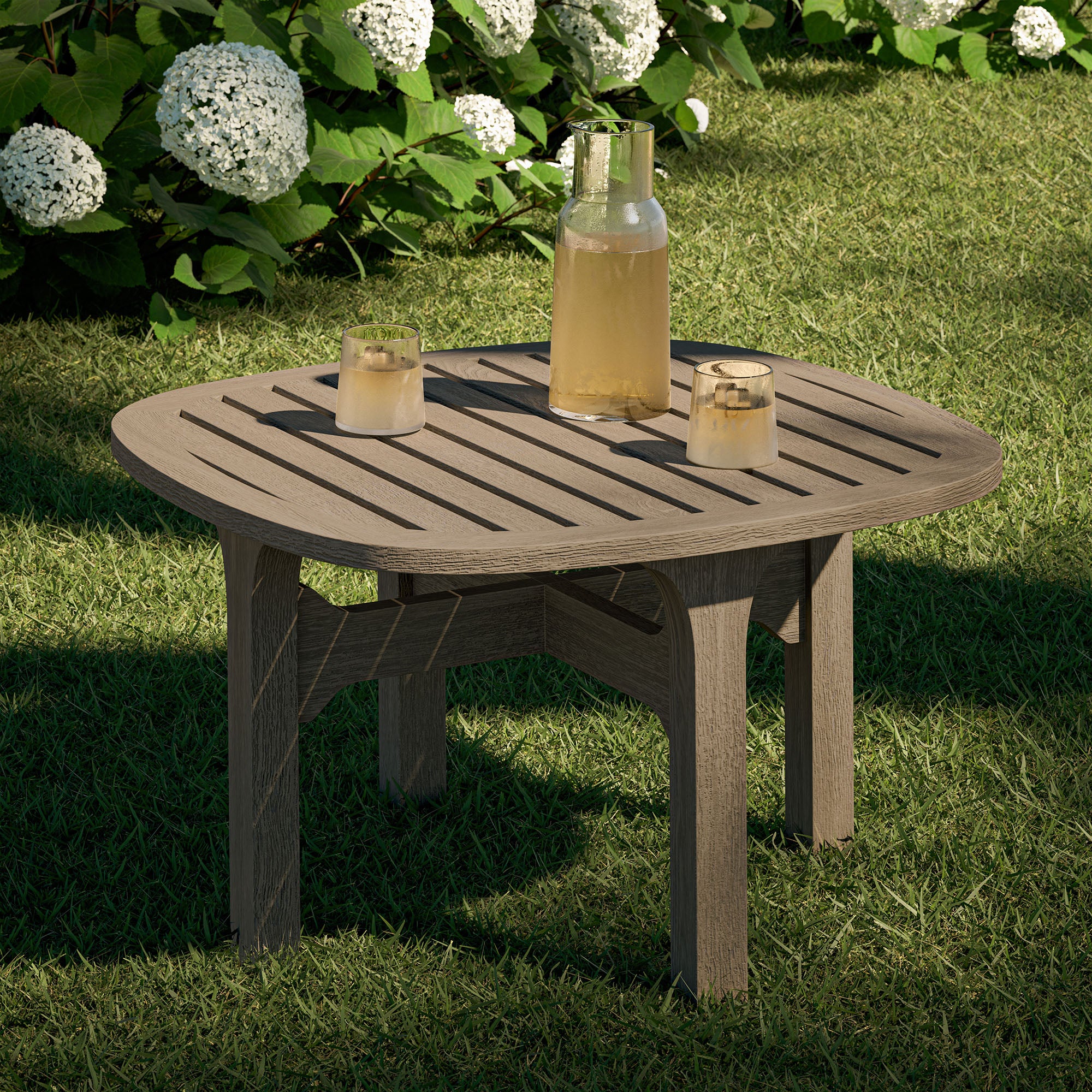 Saratoga Square Outdoor Patio Teak Wood Side Table - Weathered Gray