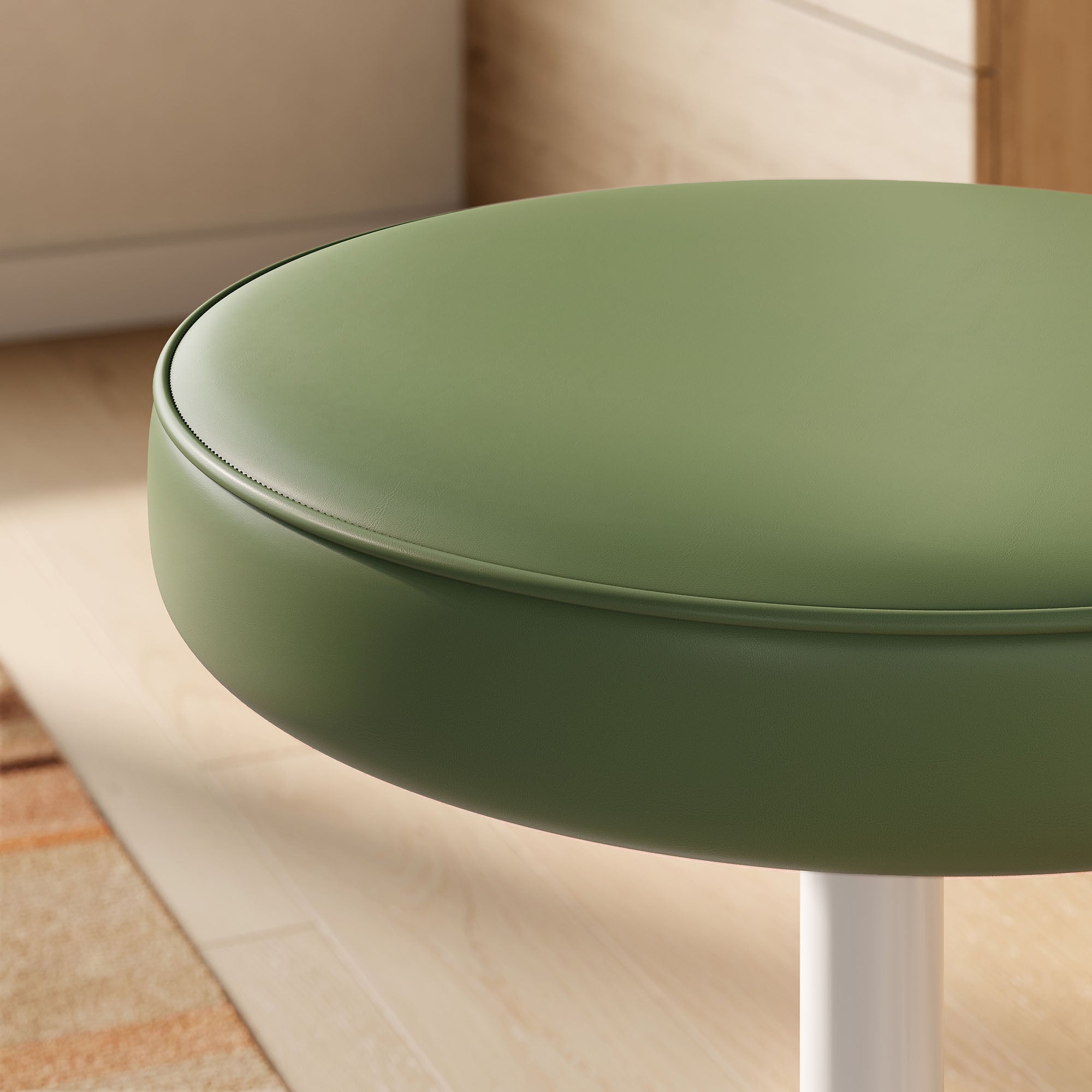 Lippa Vegan Leather Round Stool - Leaf