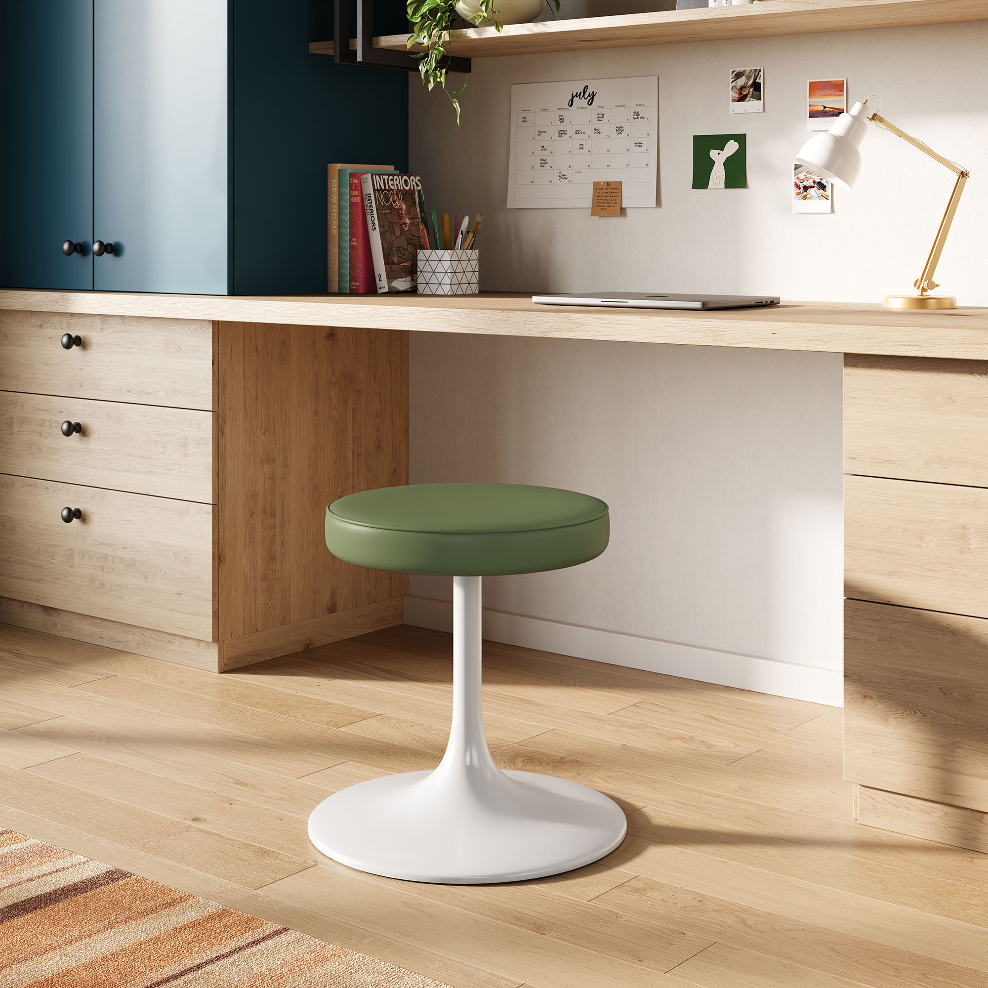 Lippa Vegan Leather Round Stool - Leaf