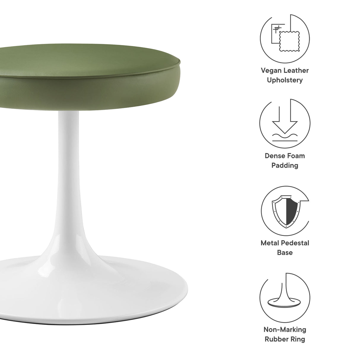 Lippa Vegan Leather Round Stool - Leaf