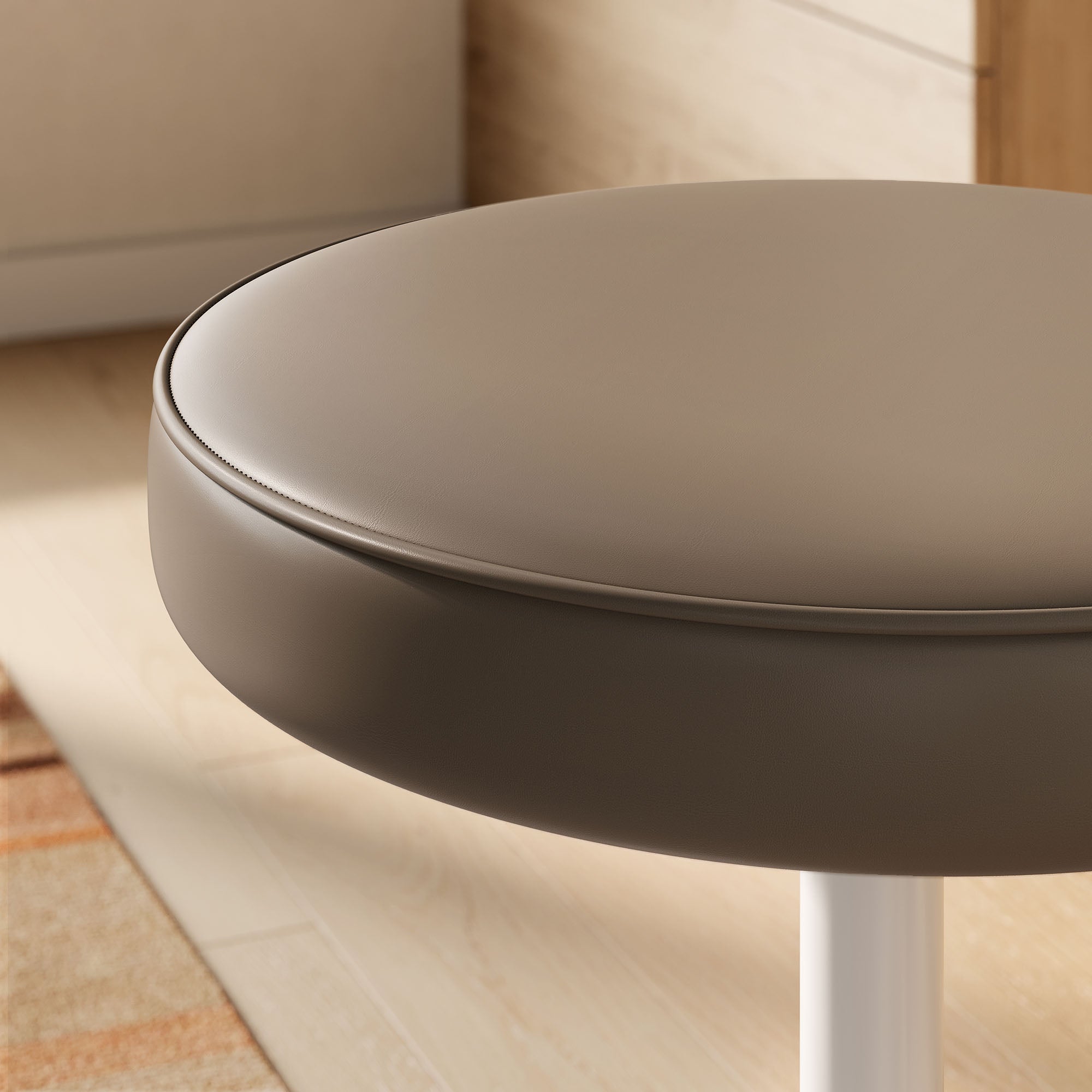 Lippa Vegan Leather Round Stool - Mushroom Brown