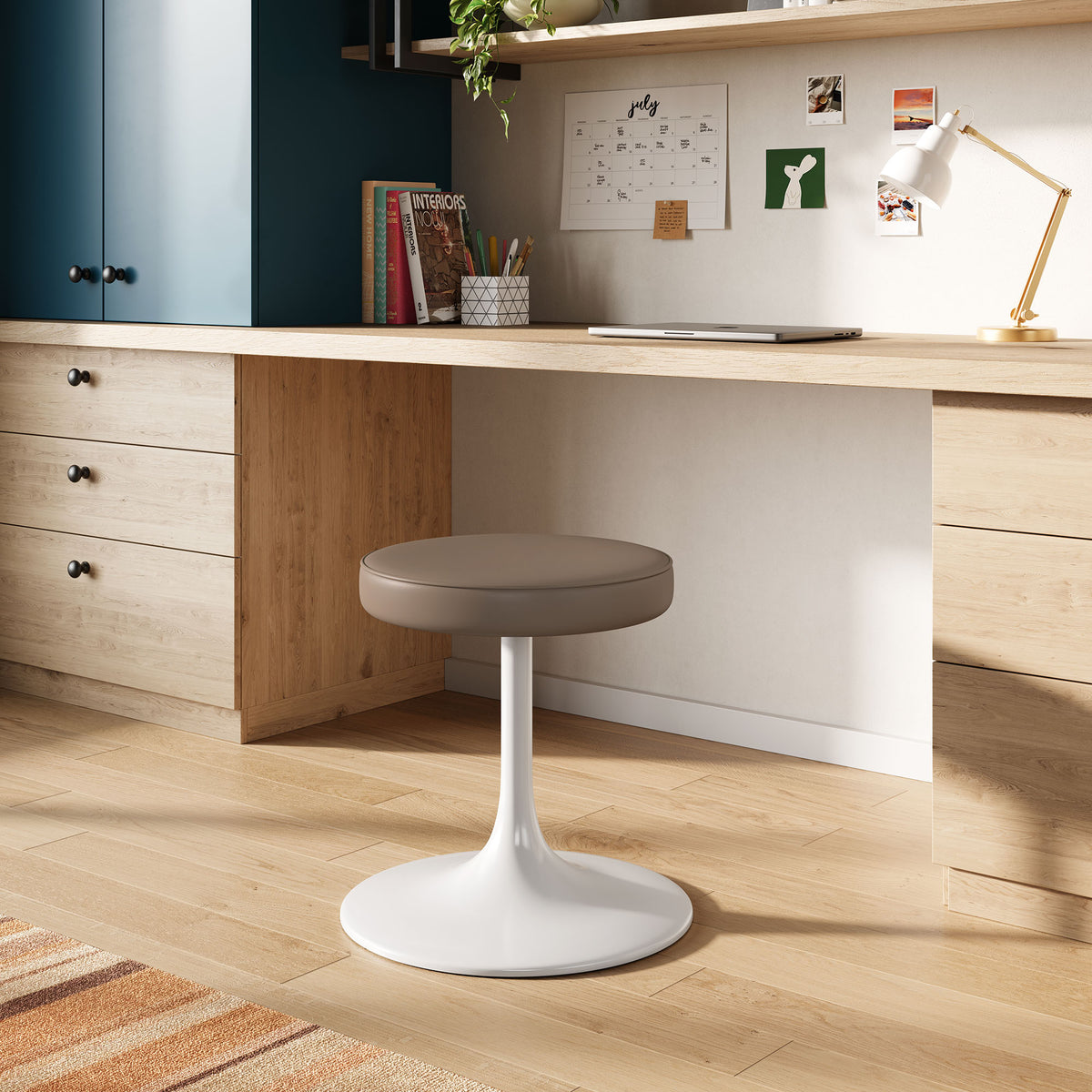 Lippa Vegan Leather Round Stool - Mushroom Brown