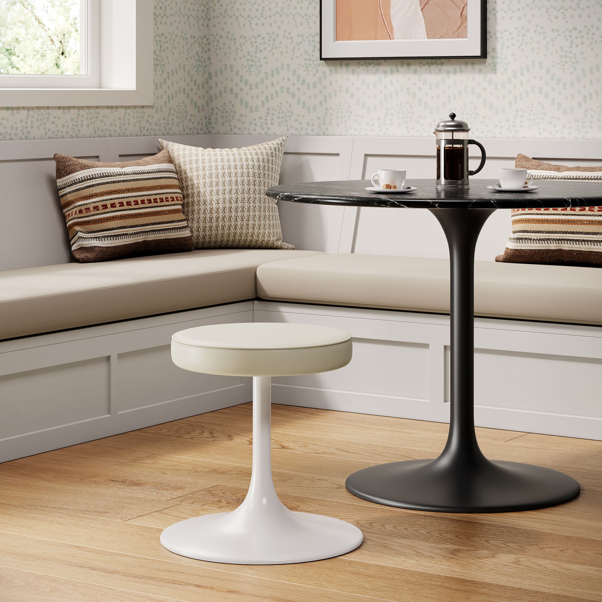 Lippa Vegan Leather Round Stool - Stone