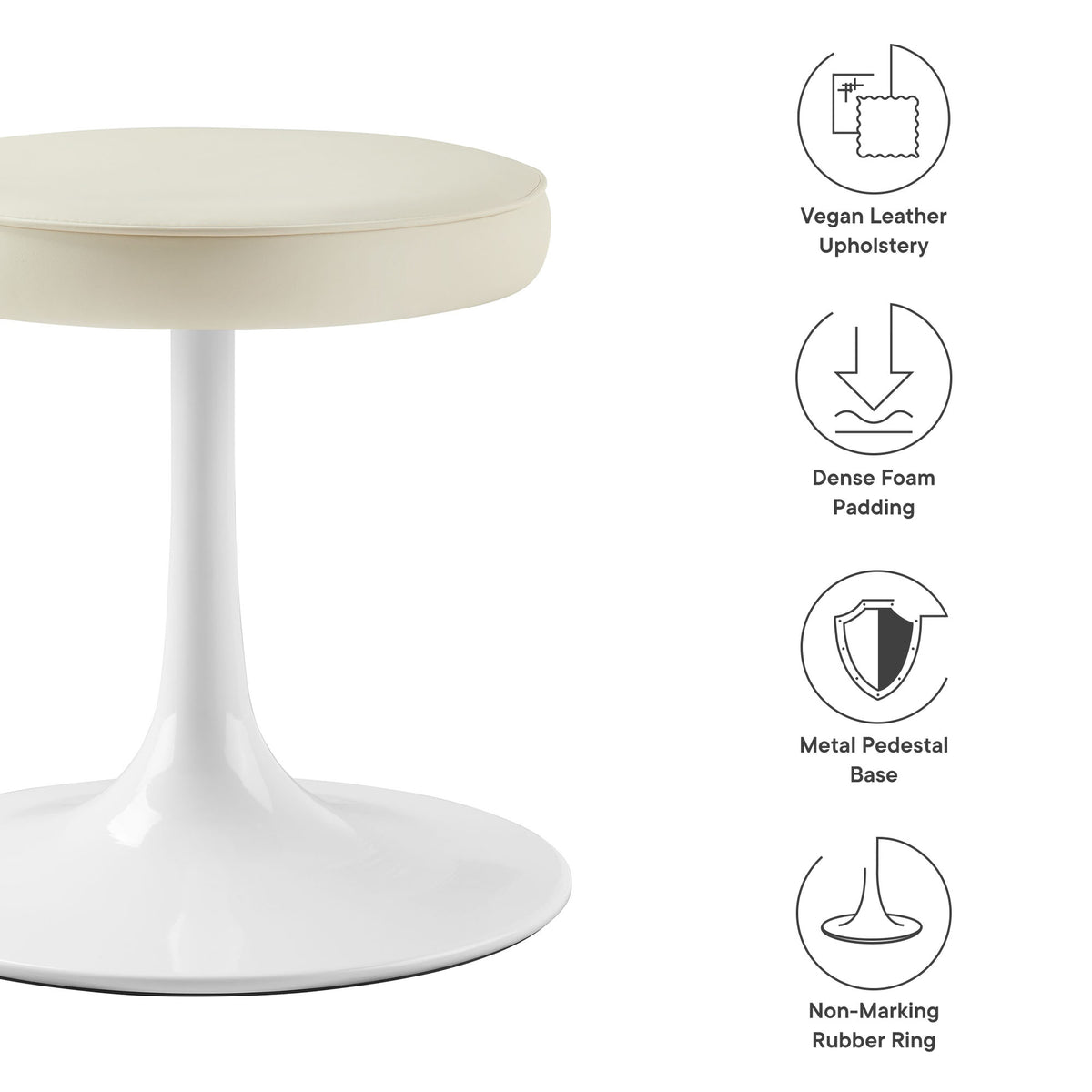 Lippa Vegan Leather Round Stool - Stone
