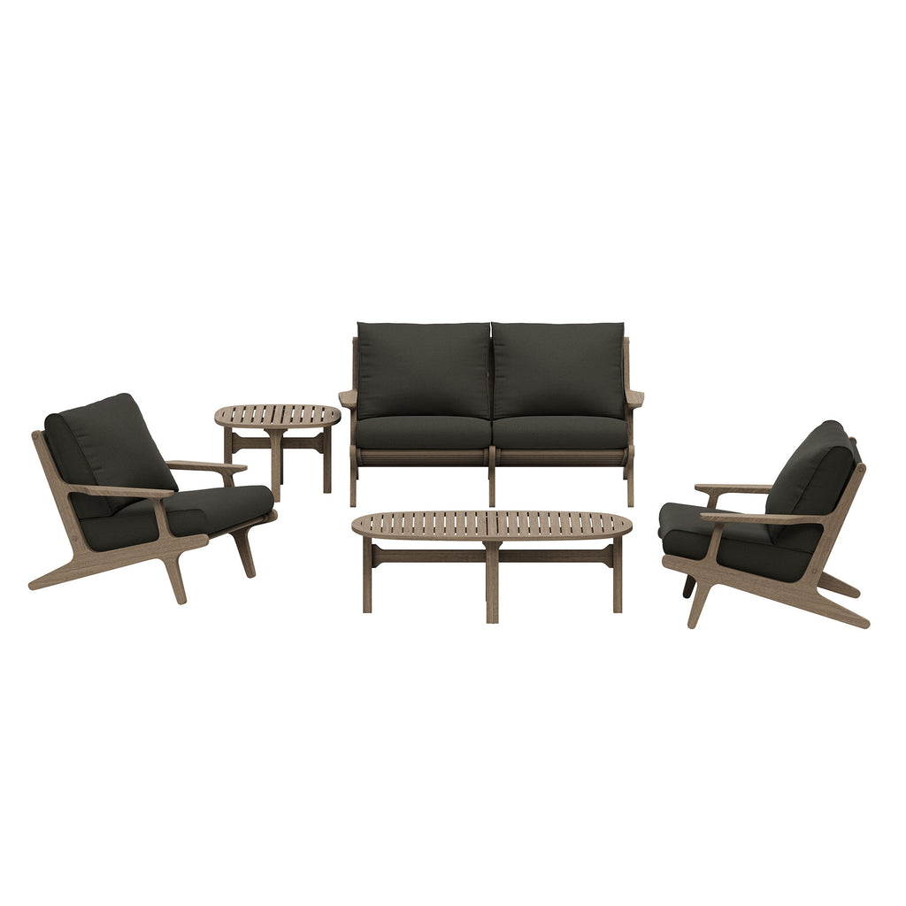 Saratoga 5-Piece Outdoor Patio Teak Wood Furniture Set - Weathered Gray Flint