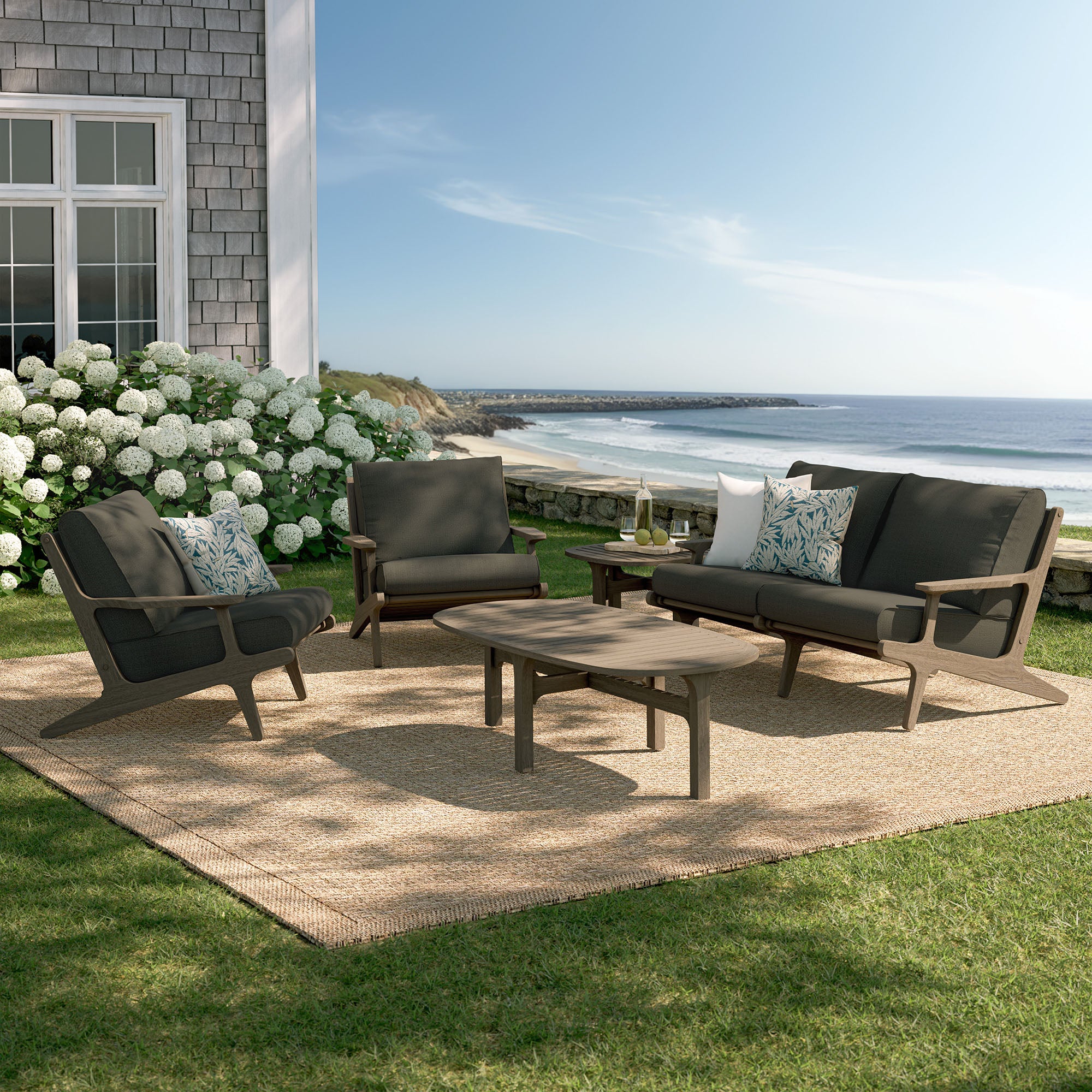 Saratoga 5-Piece Outdoor Patio Teak Wood Furniture Set - Weathered Gray Flint