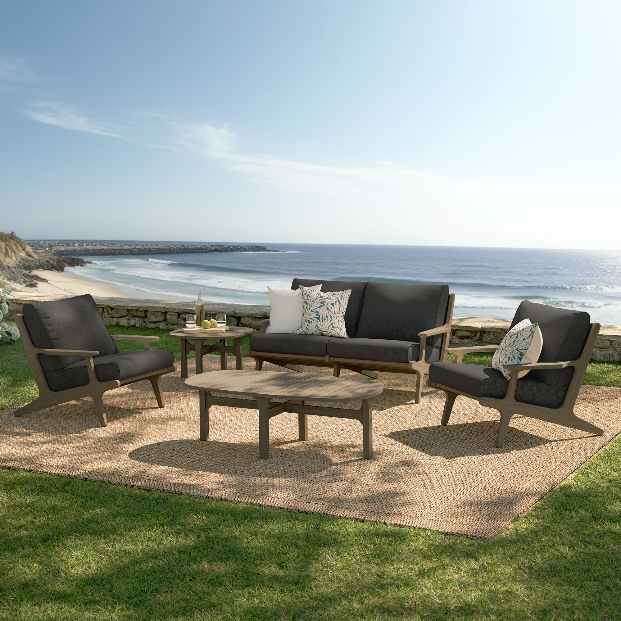 Saratoga 5-Piece Outdoor Patio Teak Wood Furniture Set - Weathered Gray Flint