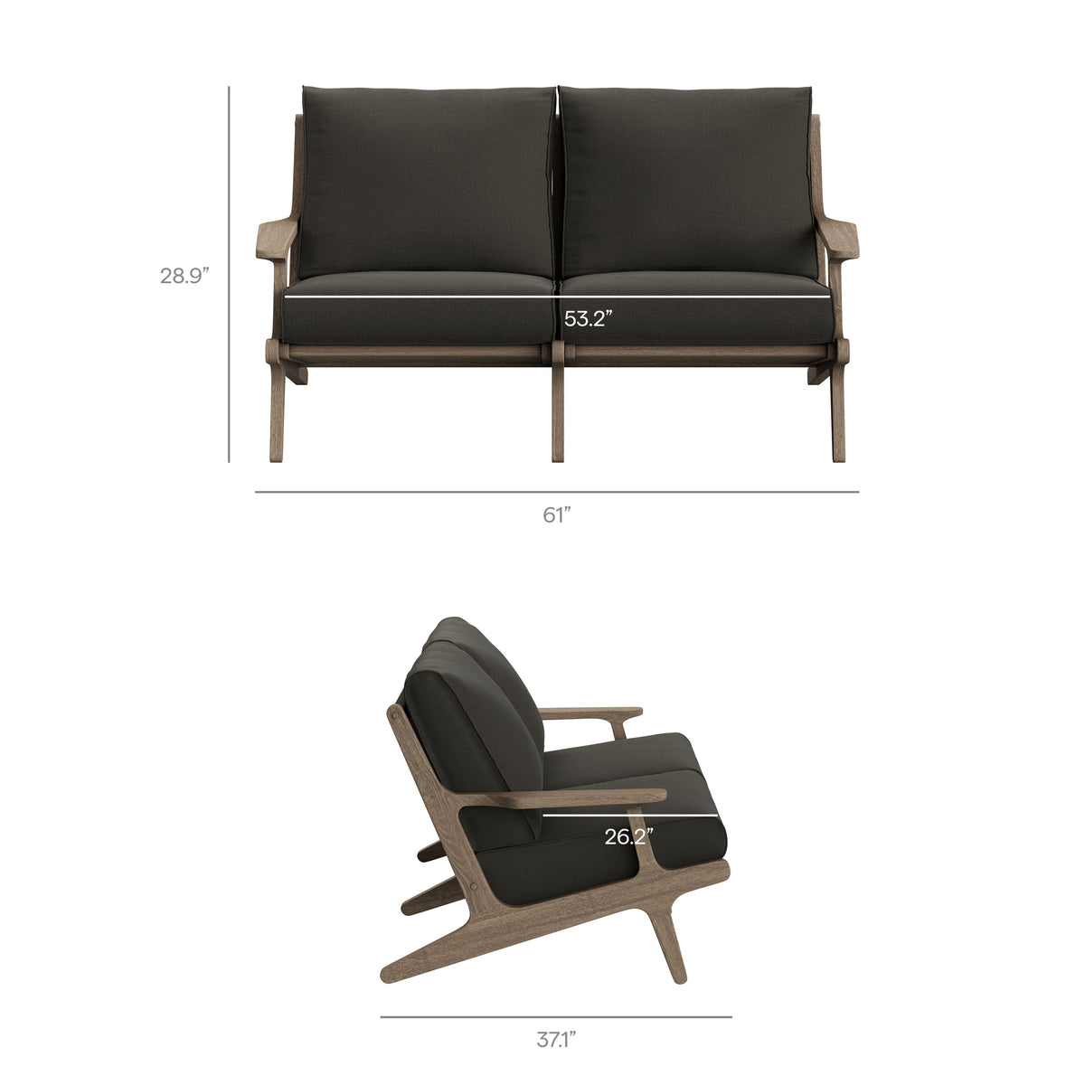 Saratoga 5-Piece Outdoor Patio Teak Wood Furniture Set - Weathered Gray Flint