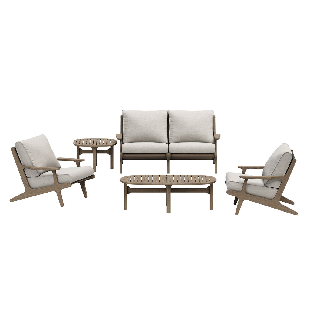 Saratoga 5-Piece Outdoor Patio Teak Wood Furniture Set - Weathered Gray Pebble