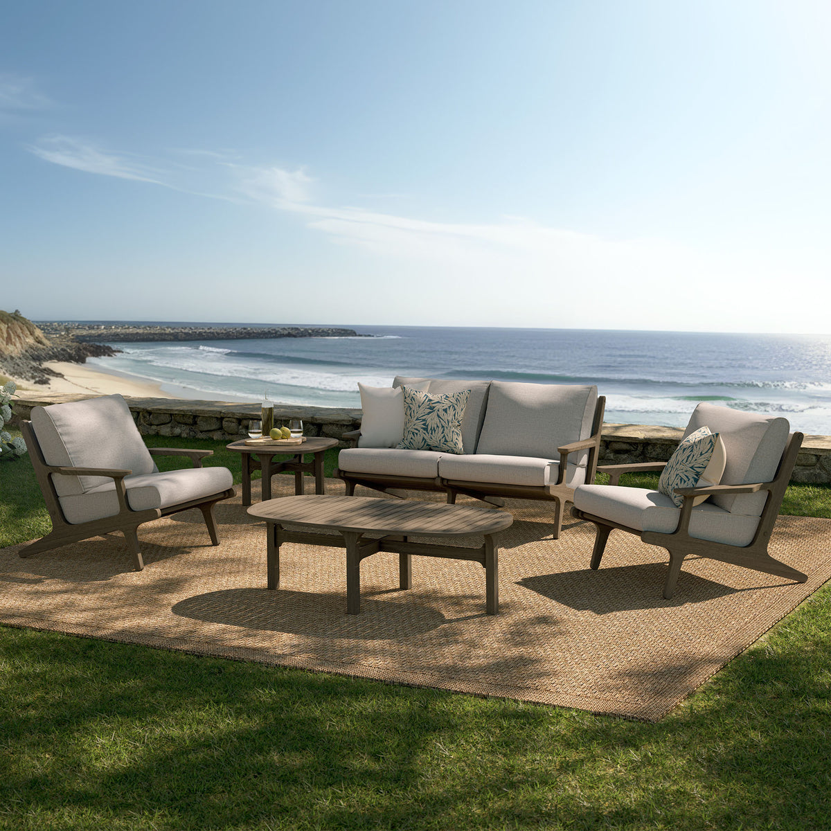 Saratoga 5-Piece Outdoor Patio Teak Wood Furniture Set - Weathered Gray Pebble