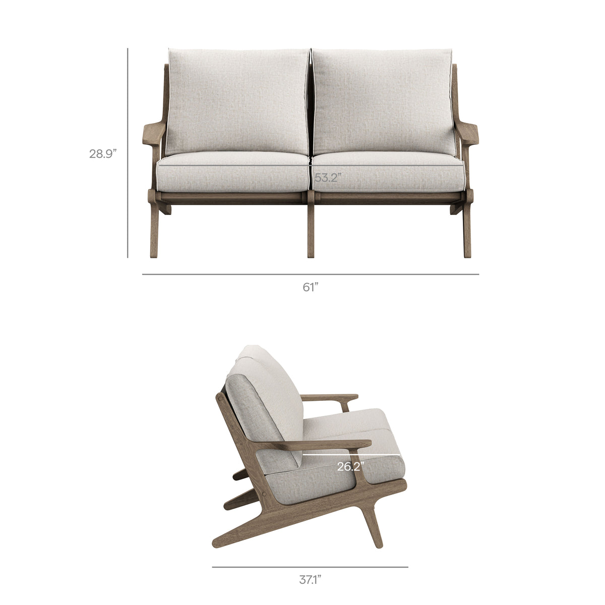 Saratoga 5-Piece Outdoor Patio Teak Wood Furniture Set - Weathered Gray Pebble