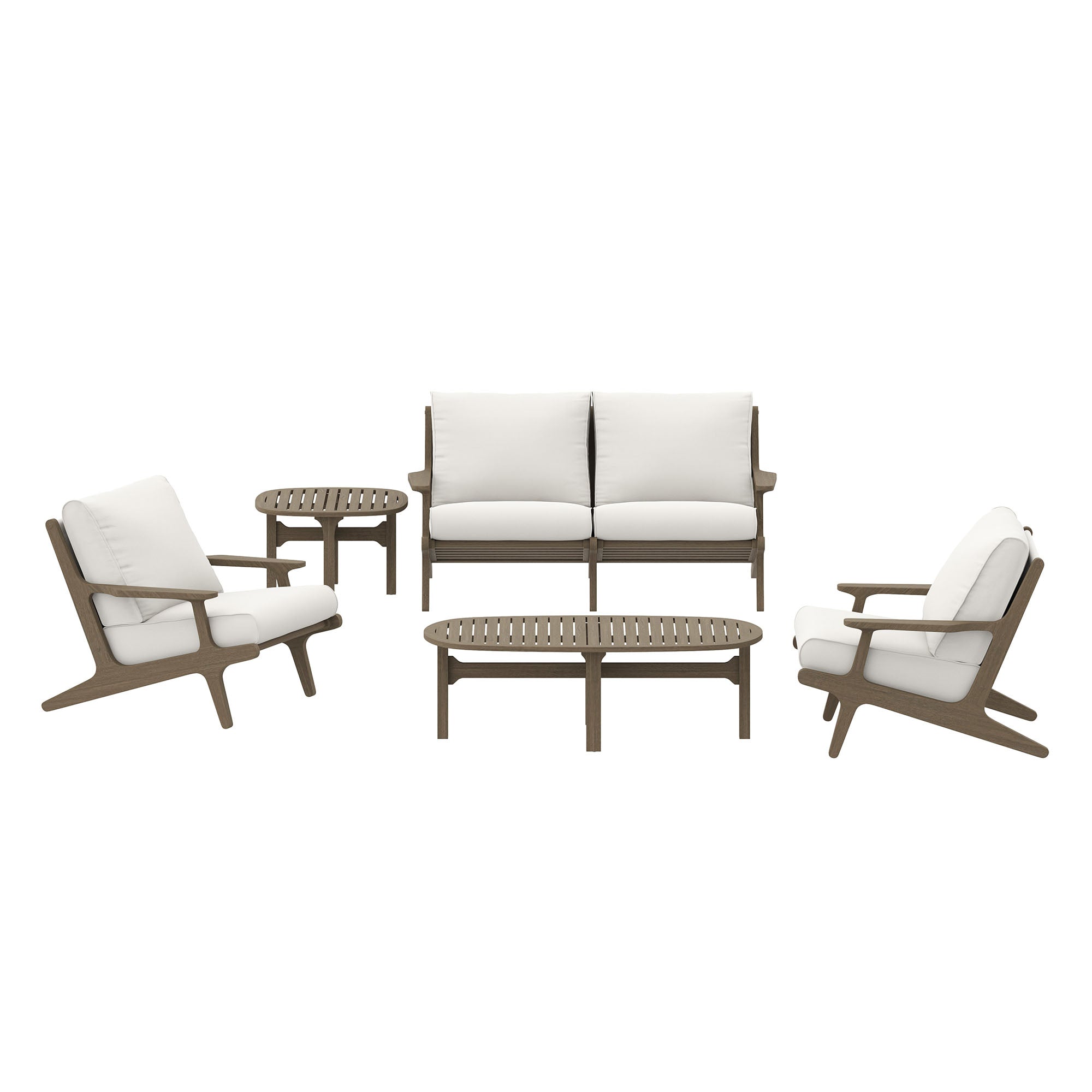 Saratoga 5-Piece Outdoor Patio Teak Wood Furniture Set - Weathered Gray White