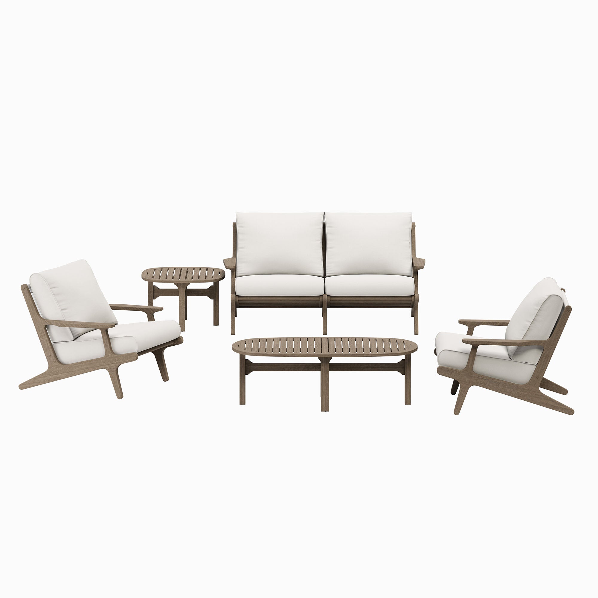 Saratoga 5-Piece Outdoor Patio Teak Wood Furniture Set - Weathered Gray White
