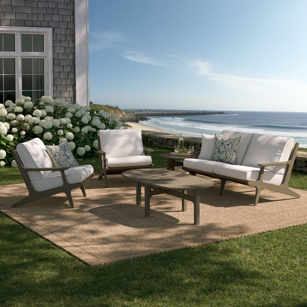 Saratoga 5-Piece Outdoor Patio Teak Wood Furniture Set - Weathered Gray White