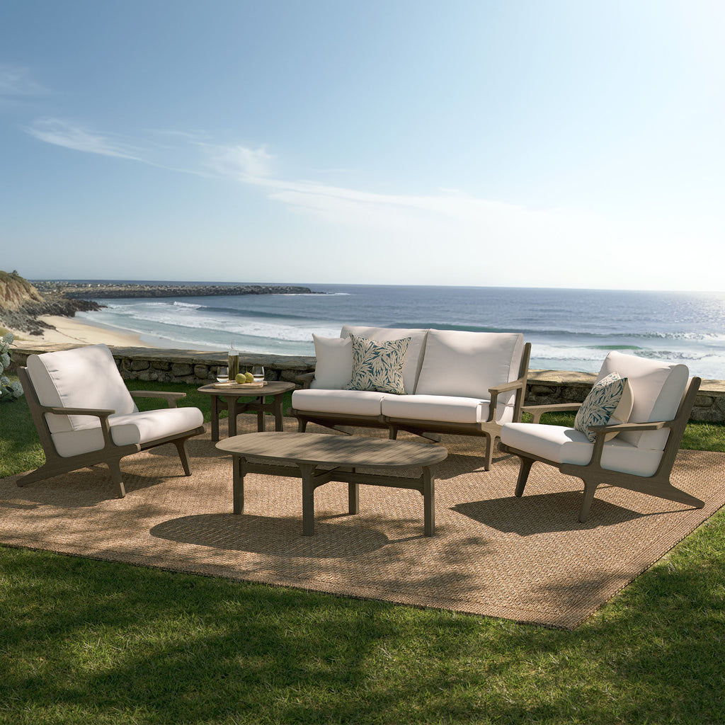 Saratoga 5-Piece Outdoor Patio Teak Wood Furniture Set - Weathered Gray White