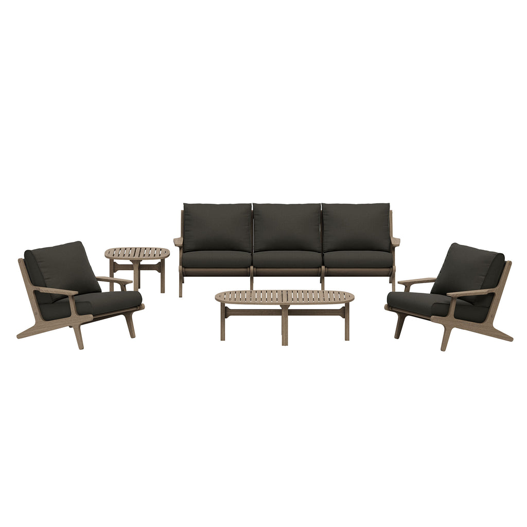 Saratoga 4-Piece Outdoor Patio Teak Wood Furniture Set - Weathered Gray Flint (Sofa, 2 Armchairs, Coffee Table)