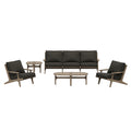 Saratoga 4-Piece Outdoor Patio Teak Wood Furniture Set - Weathered Gray Flint (Sofa, 2 Armchairs, Coffee Table)
