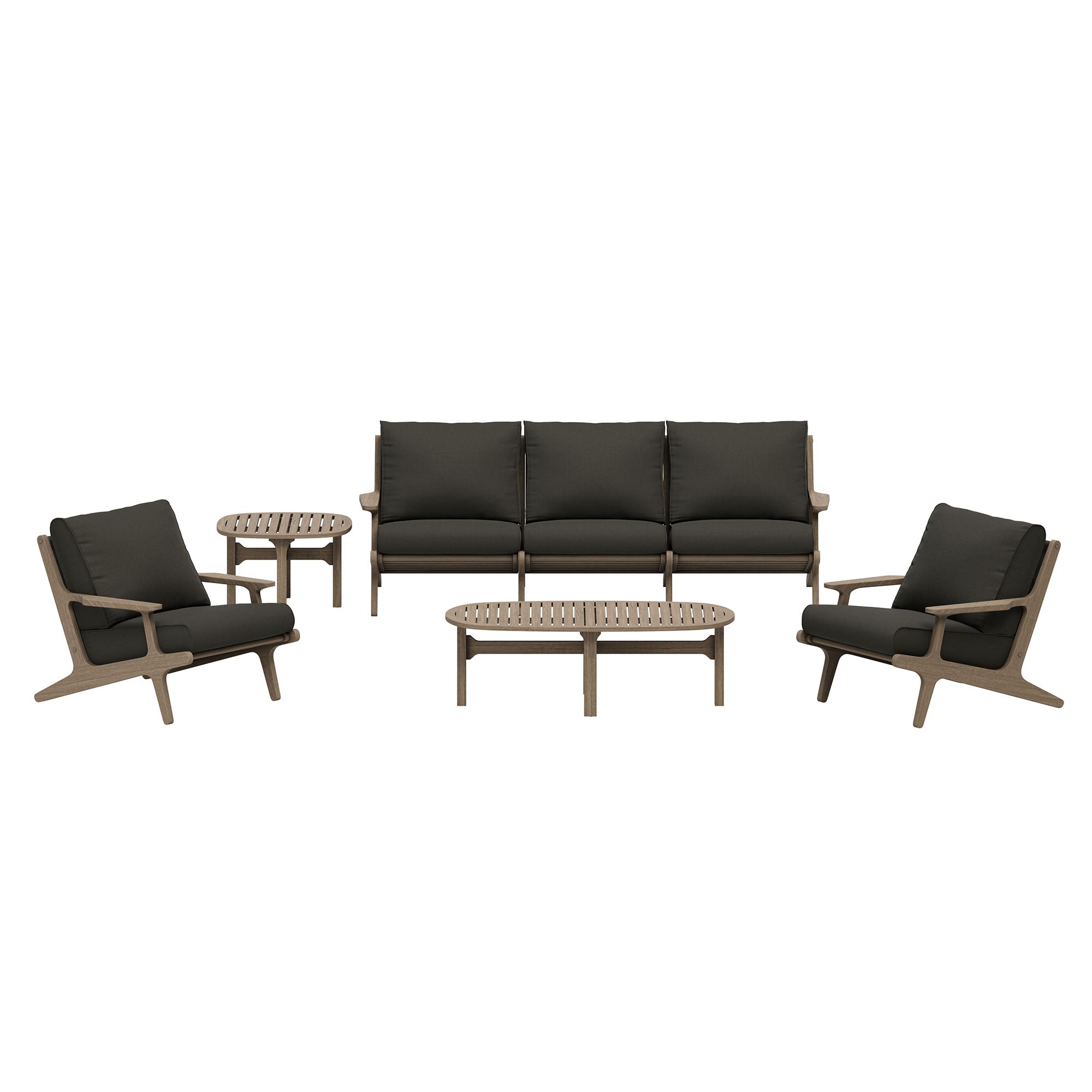 Saratoga 4-Piece Outdoor Patio Teak Wood Furniture Set - Weathered Gray Flint (Sofa, 2 Armchairs, Coffee Table)