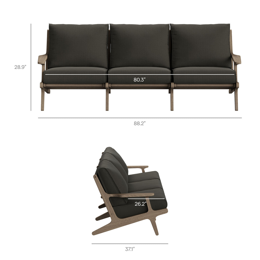 Saratoga 4-Piece Outdoor Patio Teak Wood Furniture Set - Weathered Gray Flint (Sofa, 2 Armchairs, Coffee Table)