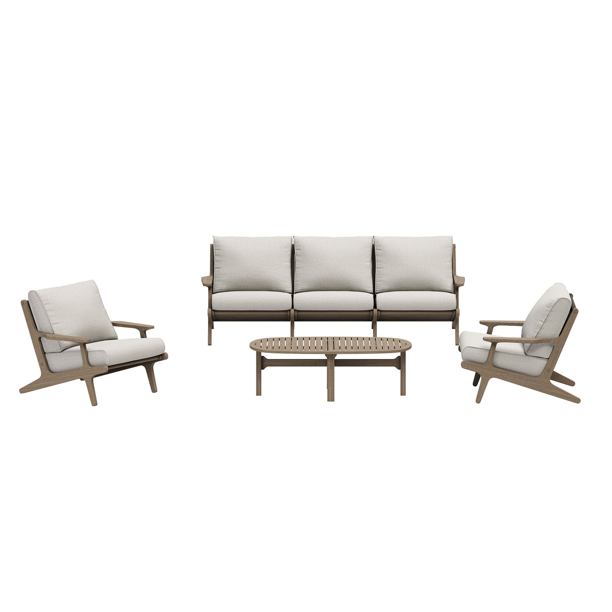 Saratoga 4-Piece Outdoor Patio Teak Wood Furniture Set - Weathered Gray Pebble (Sofa, 2 Armchairs, Coffee Table)