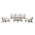Saratoga 4-Piece Outdoor Patio Teak Wood Furniture Set - Weathered Gray White (Sofa, 2 Armchairs, Coffee Table)