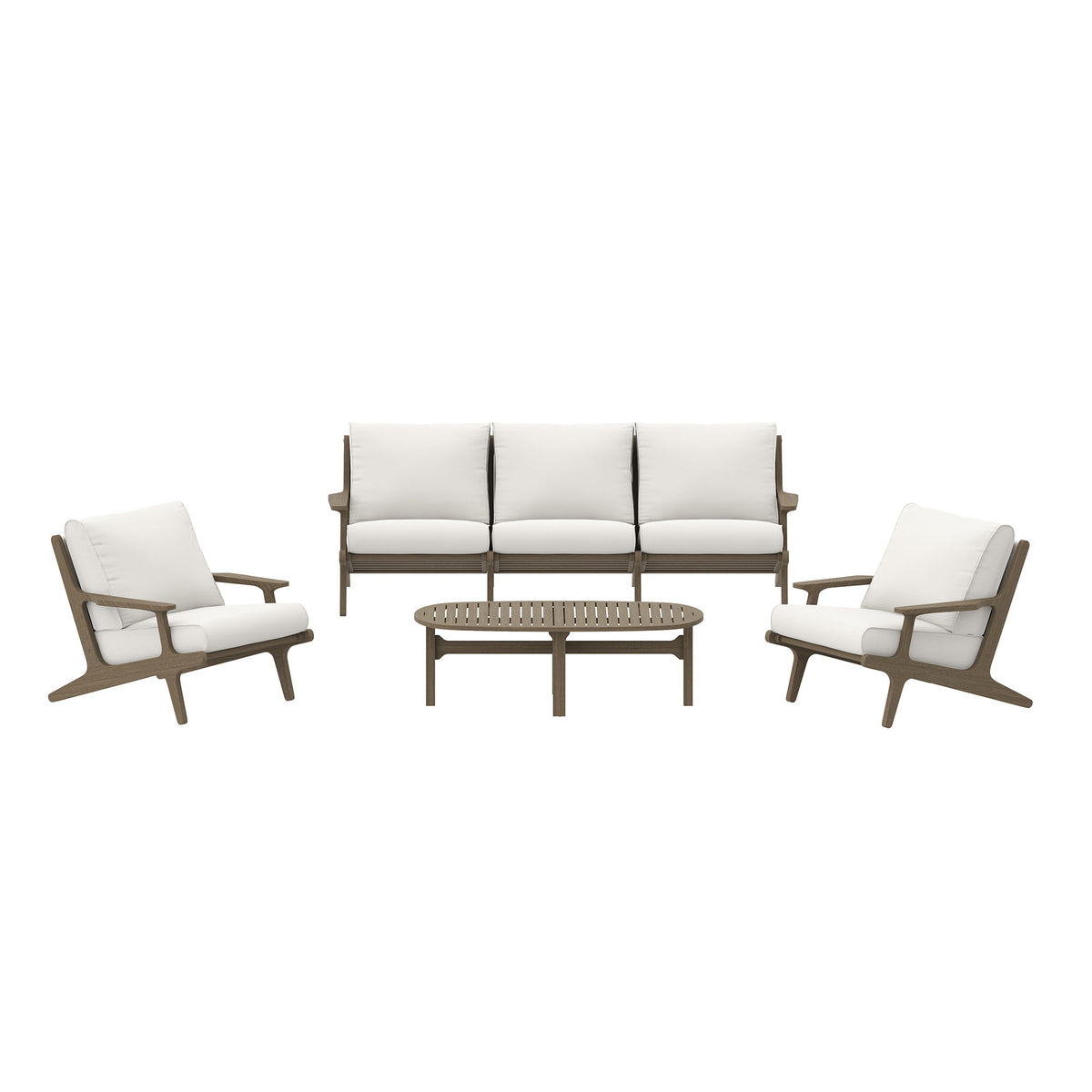 Saratoga 4-Piece Outdoor Patio Teak Wood Furniture Set - Weathered Gray White (Sofa, 2 Armchairs, Coffee Table)