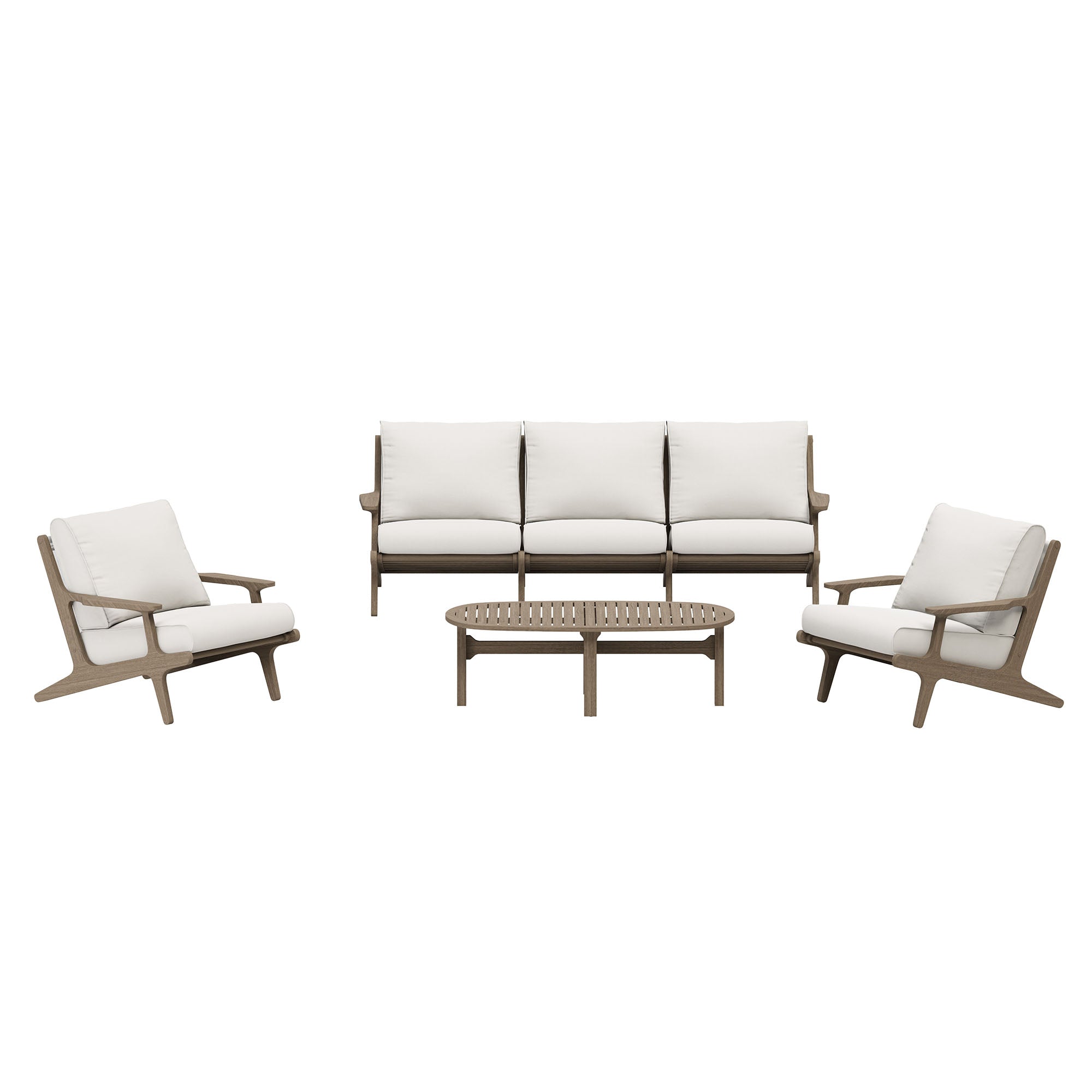 Saratoga 4-Piece Outdoor Patio Teak Wood Furniture Set - Weathered Gray White (Sofa, 2 Armchairs, Coffee Table)