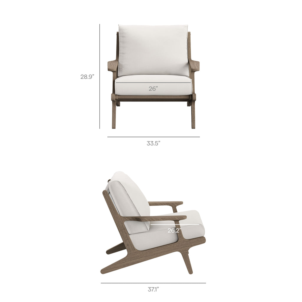 Saratoga 4-Piece Outdoor Patio Teak Wood Furniture Set - Weathered Gray White (Sofa, 2 Armchairs, Coffee Table)