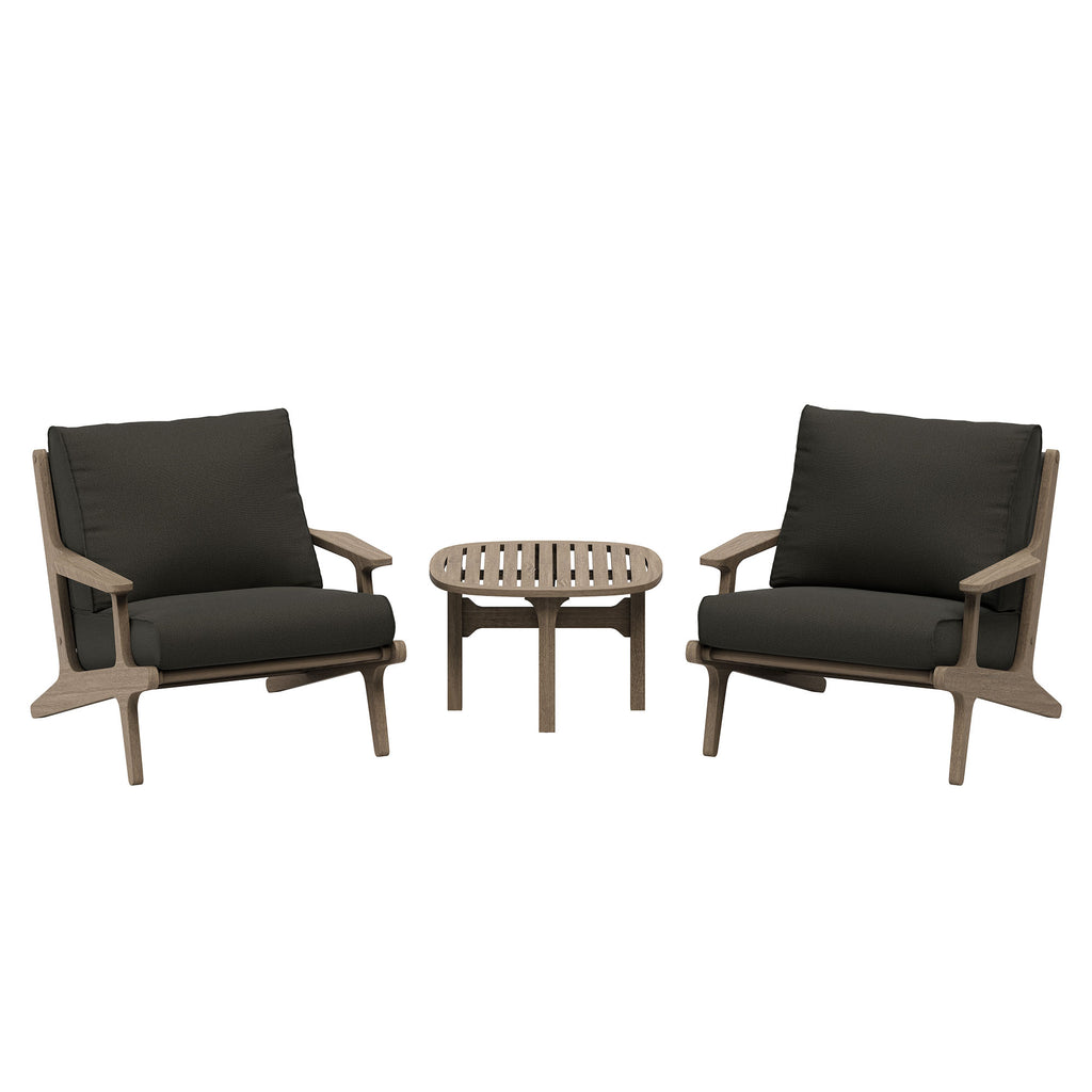 Saratoga 3-Piece Outdoor Patio Teak Wood Furniture Set with Lounge Chairs and Side Table - Weathered Gray Flint