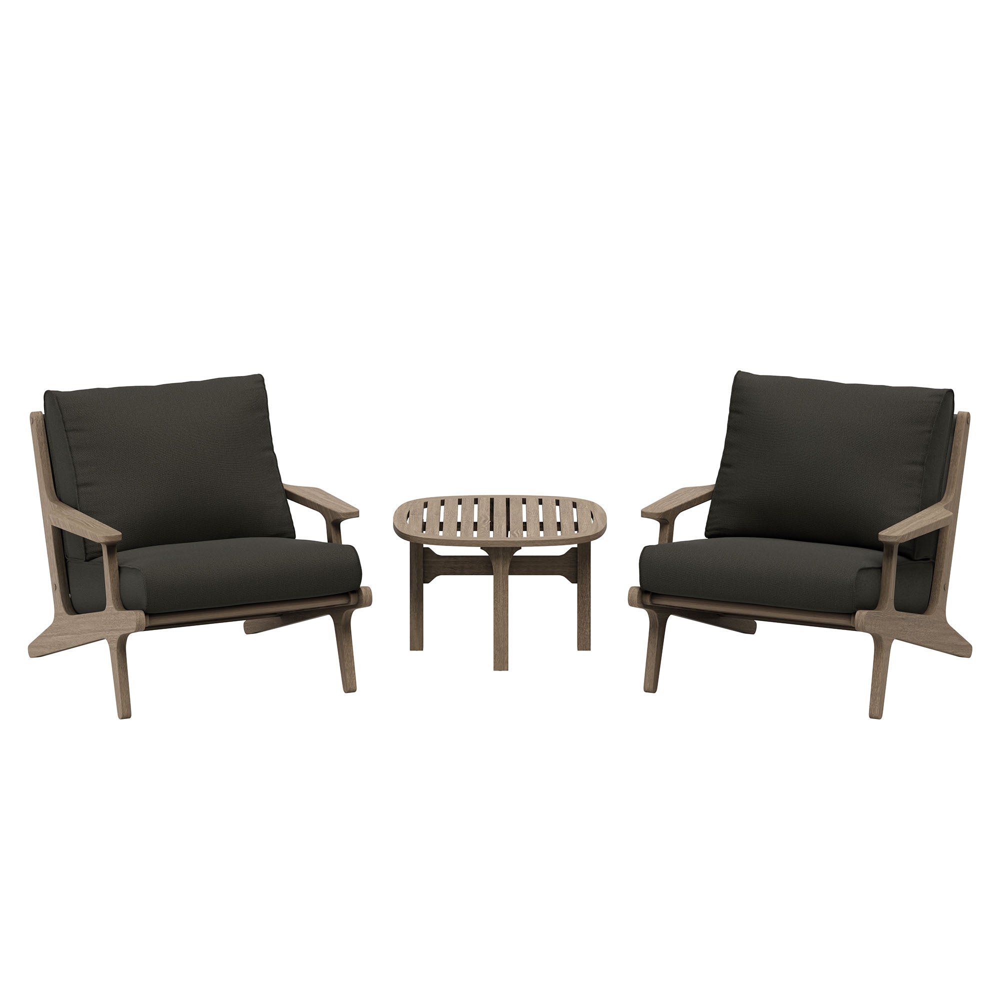 Saratoga 3-Piece Outdoor Patio Teak Wood Furniture Set with Lounge Chairs and Side Table - Weathered Gray Flint