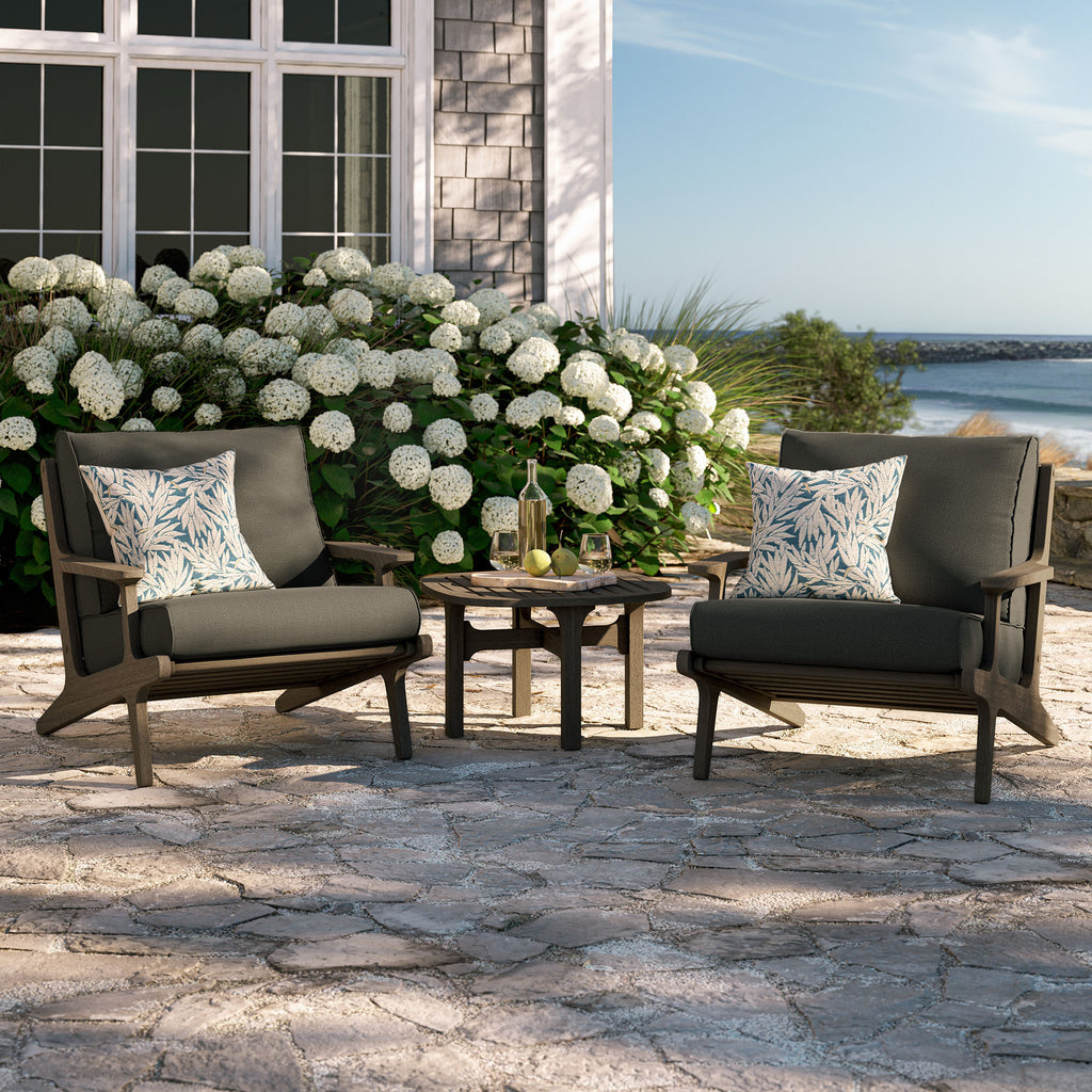 Saratoga 3-Piece Outdoor Patio Teak Wood Furniture Set with Lounge Chairs and Side Table - Weathered Gray Flint