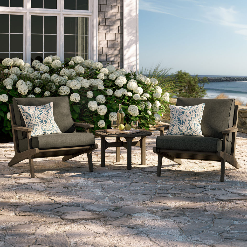 Saratoga 3-Piece Outdoor Patio Teak Wood Furniture Set with Lounge Chairs and Side Table - Weathered Gray Flint