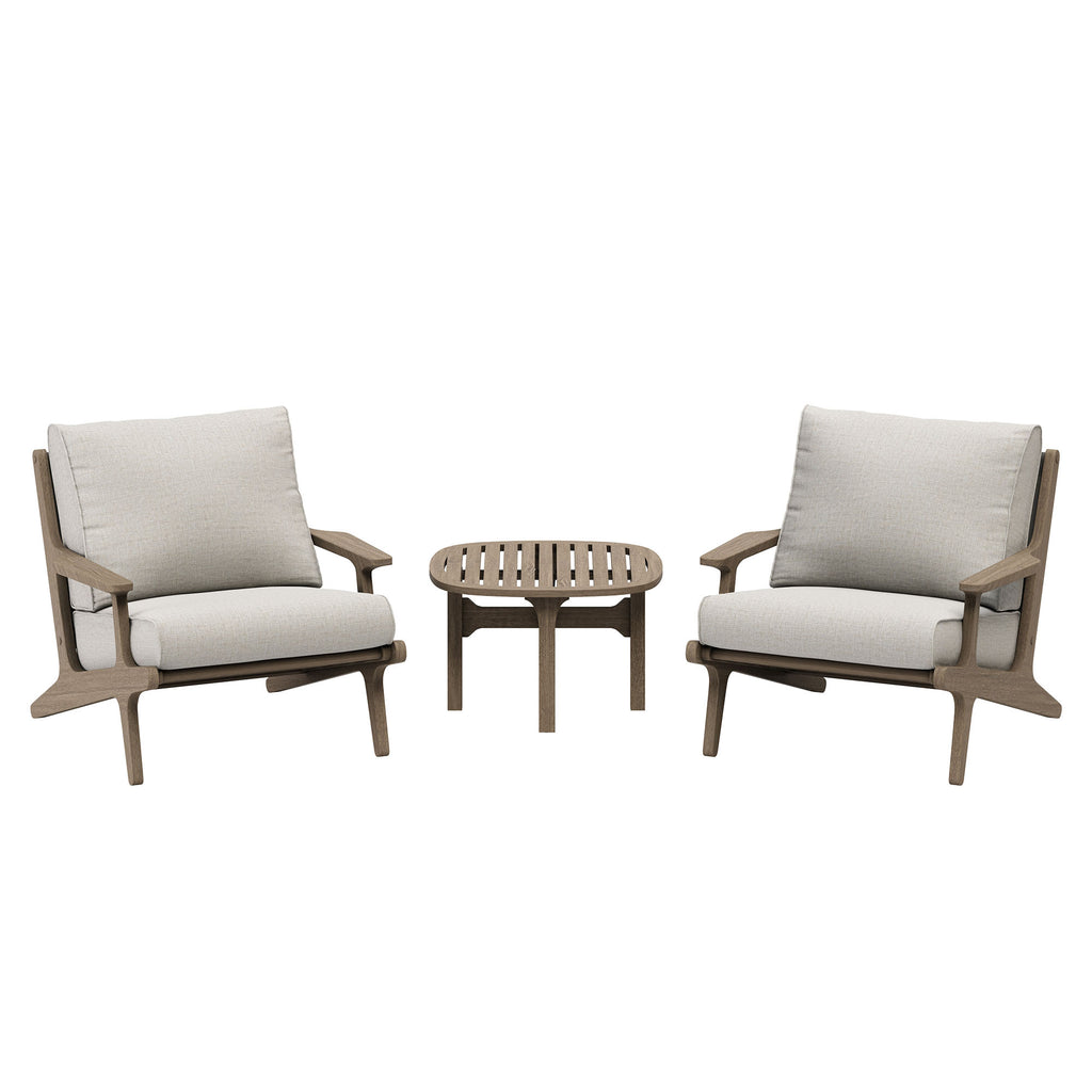 Saratoga 3-Piece Outdoor Patio Teak Wood Furniture Set with Lounge Chairs and Side Table - Weathered Gray Pebble