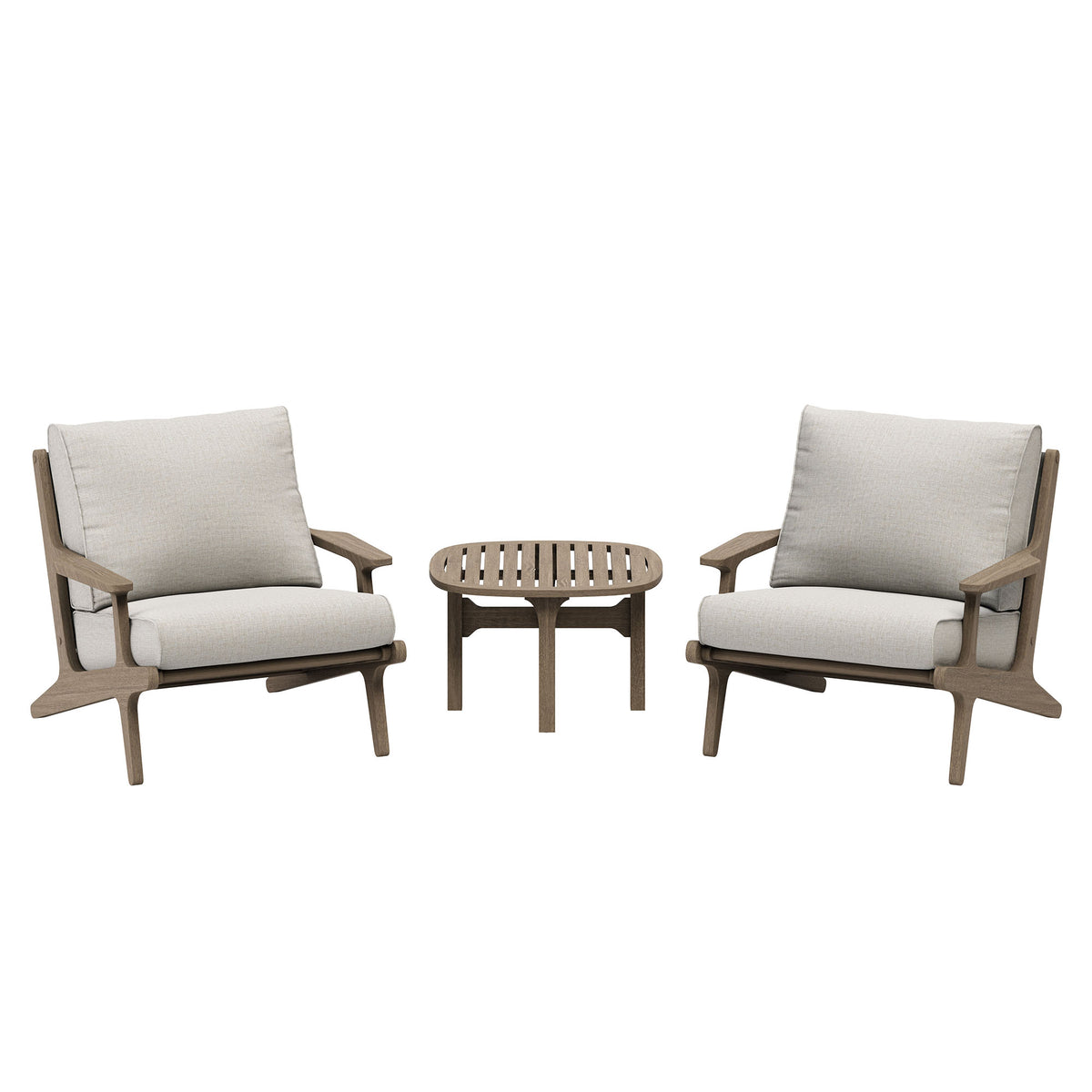 Saratoga 3-Piece Outdoor Patio Teak Wood Furniture Set with Lounge Chairs and Side Table - Weathered Gray Pebble