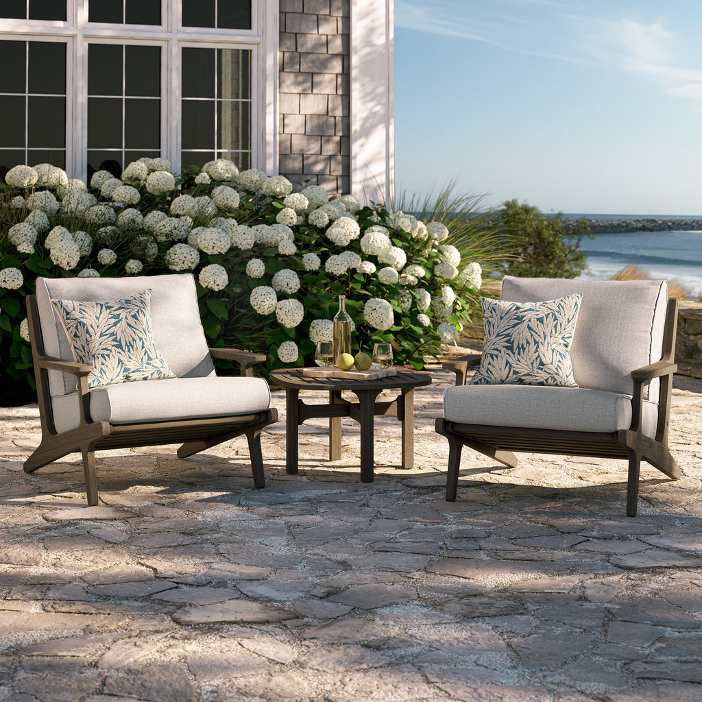 Saratoga 3-Piece Outdoor Patio Teak Wood Furniture Set with Lounge Chairs and Side Table - Weathered Gray Pebble