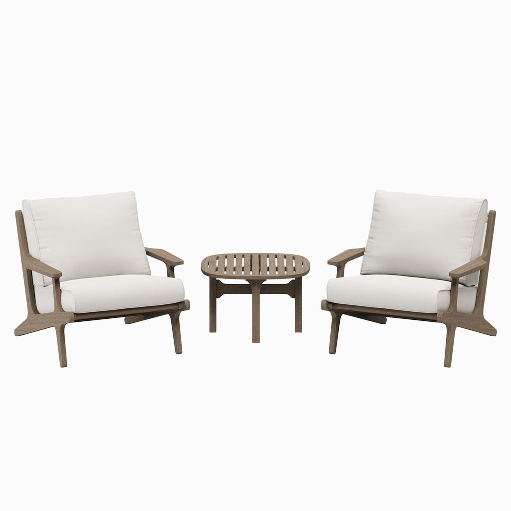 Saratoga 3-Piece Outdoor Patio Teak Wood Furniture Set with Lounge Chairs and Side Table - Weathered Gray White