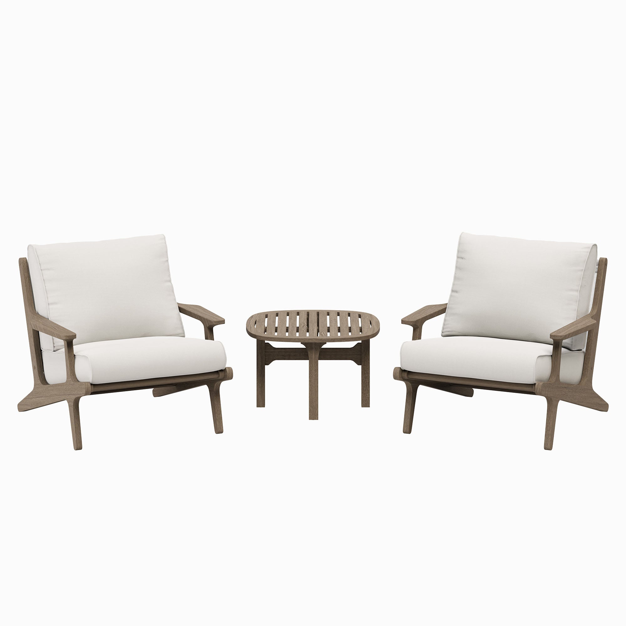 Saratoga 3-Piece Outdoor Patio Teak Wood Furniture Set with Lounge Chairs and Side Table - Weathered Gray White